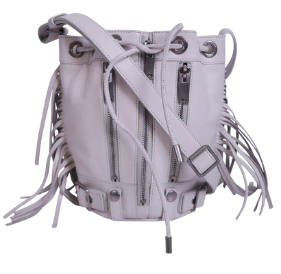 Saint Laurent Rider Fringed Washed Bucket Bag, front view